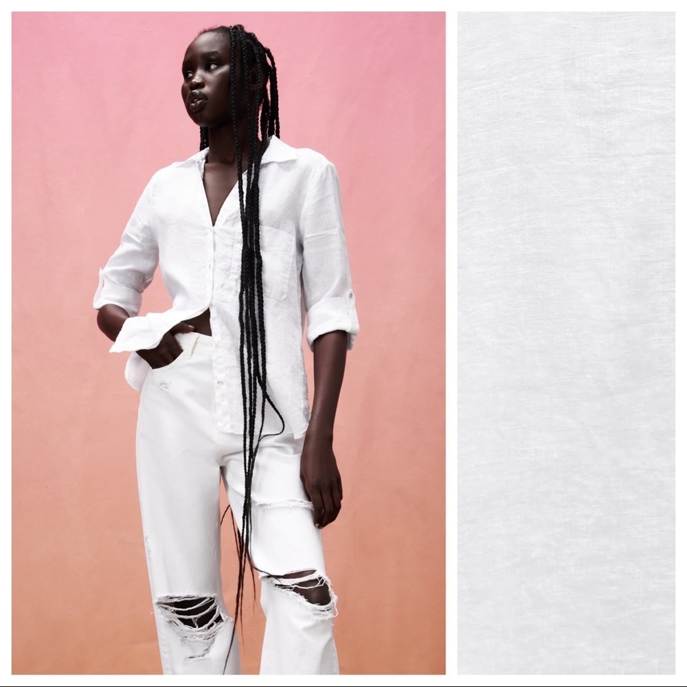NWOT. Zara White 100% Linen Basic Shirt. Size   L.